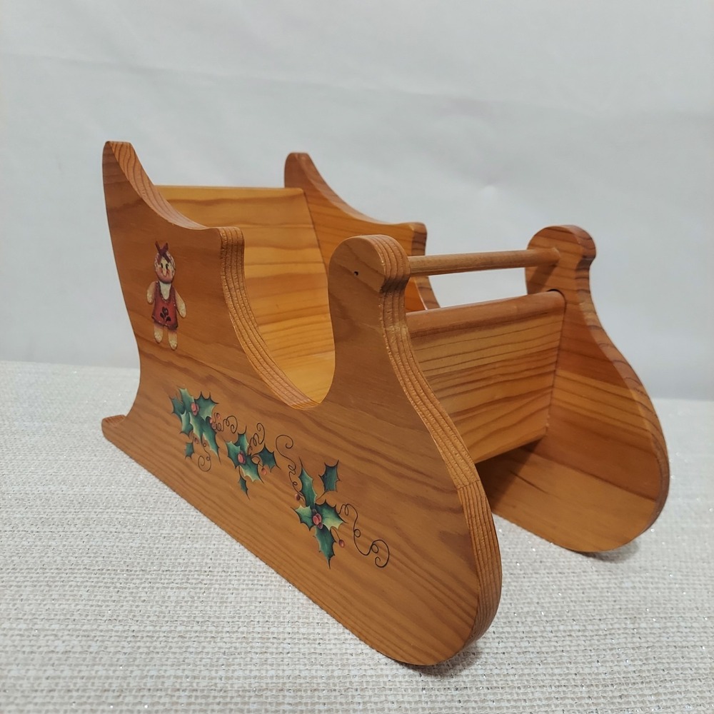Vintage Christmas Wooden Sleigh Holly Gingerbread Design‎ Old World 11"